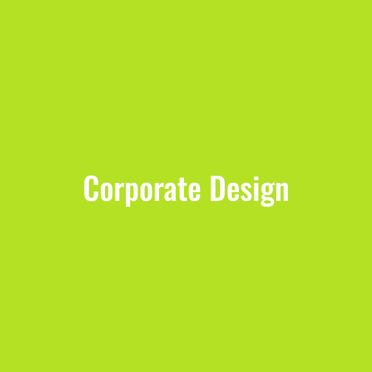 Hellgrüne Kachel mit Beschriftung "Corporate Design", bei Mouseover Link zu Referenzen Corporate Design