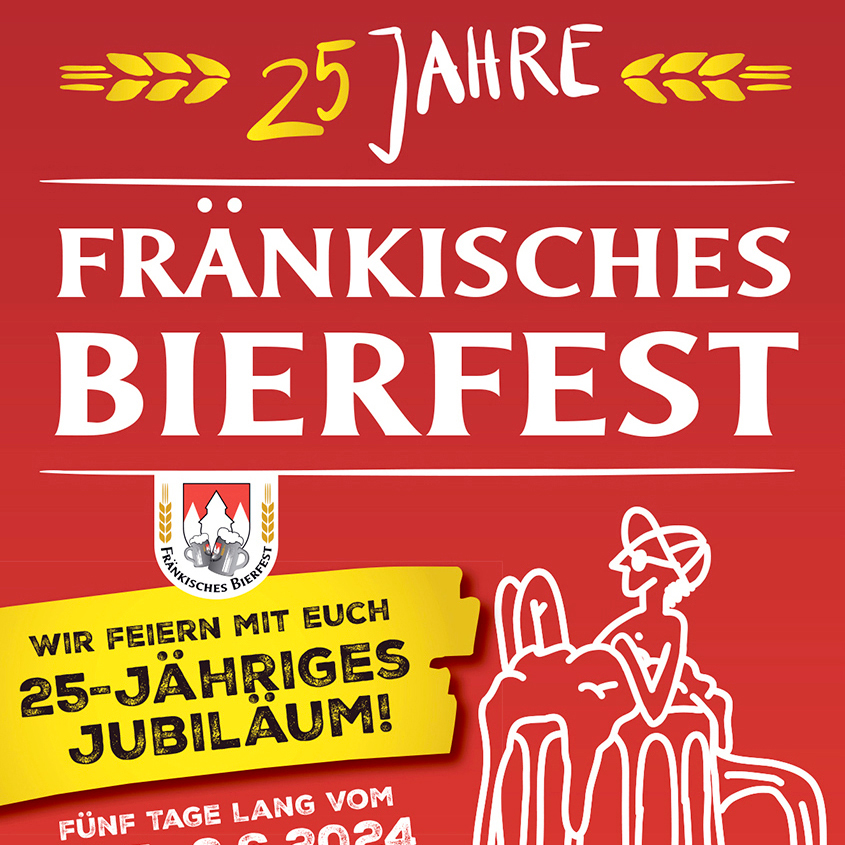 Teaser Quadrat verlinkt zu Editorial Design; Ausschnitt Titel Fränkisches Bierfest 2024 Offizielles Magazin 25-jähriges Jubiläum 